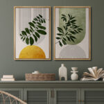 Mid Century Modern Boho Green Yellow Bright Plant Art Framed Canvas 2 Pieces Print Wall Art Set - Image 8