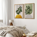 Mid Century Modern Boho Green Yellow Bright Plant Art Framed Canvas 2 Pieces Print Wall Art Set - Image 2