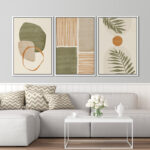 Mid Century Modern Boho Organic Tropical Leaf Abstract Framed Canvas 3 Pieces Print Wall Art - Image 7