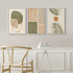 Mid Century Modern Boho Organic Tropical Leaf Abstract Framed Canvas 3 Pieces Print Wall Art - Image 8