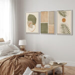 Mid Century Modern Boho Organic Tropical Leaf Abstract Framed Canvas 3 Pieces Print Wall Art - Image 2
