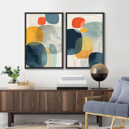 Mid Century Shape ” Colorful Polygon Abstract Shapes Geometric Prints Mid-Century Nature ” 2 – Pieces - Chic Decora