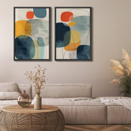 Mid Century Shape ” Colorful Polygon Abstract Shapes Geometric Prints Mid-Century Nature ” 2 – Pieces - Chic Decora