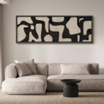 Mid Century Shape Abstract Contours, Black And White Beige Artwork, Retro Bedroom Home Decor, Extra Large Framed Canvas Print Wall Art - Image 7