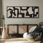 Mid Century Shape Abstract Contours, Black And White Beige Artwork, Retro Bedroom Home Decor, Extra Large Framed Canvas Print Wall Art - Image 8