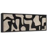 Mid Century Shape Abstract Contours, Black And White Beige Artwork, Retro Bedroom Home Decor, Extra Large Framed Canvas Print Wall Art