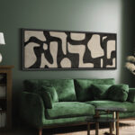 Mid Century Shape Abstract Contours, Black And White Beige Artwork, Retro Bedroom Home Decor, Extra Large Framed Canvas Print Wall Art - Image 2