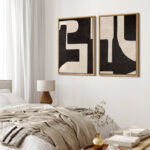 Mid Century Shape Black & Cream Geometric Paint Stroke Abstract Neutral Décor Framed Canvas 2 Pieces Print Wall Art - Image 4