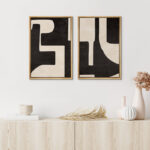 Mid Century Shape Black & Cream Geometric Paint Stroke Abstract Neutral Décor Framed Canvas 2 Pieces Print Wall Art - Image 5