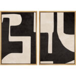 Mid Century Shape Black & Cream Geometric Paint Stroke Abstract Neutral Décor Framed Canvas 2 Pieces Print Wall Art - Image 8