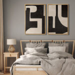 Mid Century Shape Black & Cream Geometric Paint Stroke Abstract Neutral Décor Framed Canvas 2 Pieces Print Wall Art - Image 2