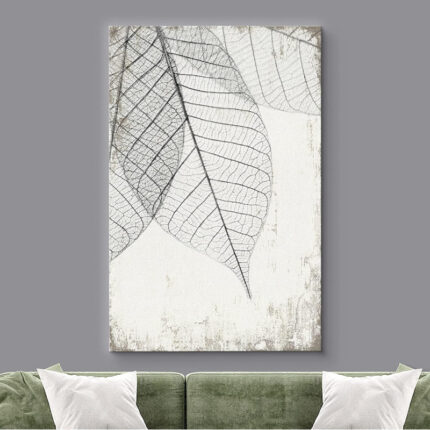 Minimal Botanical ” Translucent Leaves III ” Plant Vein Rustic Large Framed Canvas Print Wall Art - Chic Decora