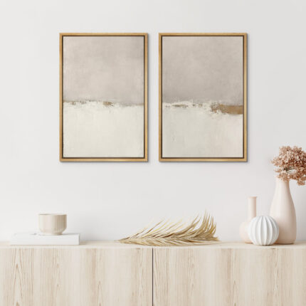 Minimal Landscape Beige Tan Abstract Grunge Modern Art Minimalist Neutral Decor Frame 2 Pieces Picture – Canvas Print - Chic Decora