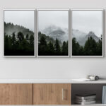 Misty Forest Landscape Mountain With Fog Natural Framed Canvas 3 Pieces Photograph Print Wall Art - Image 2