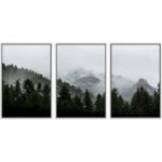 Misty Forest Landscape Mountain With Fog Natural Framed Canvas 3 Pieces Photograph Print Wall Art - Image 4