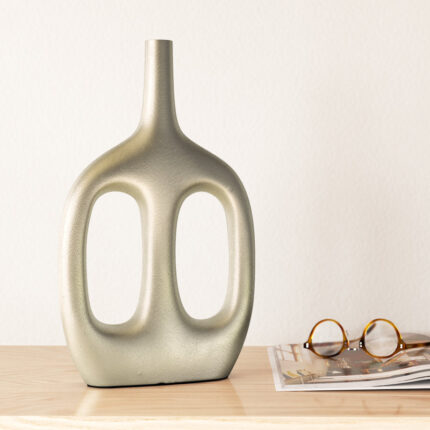 Modern Aluminum Metal Vase with Sculptural Openwork Design. - Chic Decora