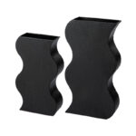 Modern Black Textured Ripple Metal Vase Floor Vase (Set of 2) - Image 6