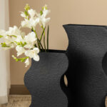 Modern Black Textured Ripple Metal Vase Floor Vase (Set of 2) - Image 7