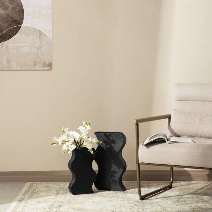 Modern Black Textured Ripple Metal Vase Floor Vase (Set of 2) - Chic Decora
