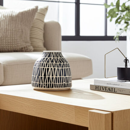 Modern Ceramic and Stoneware Vase with Embossed Geometric Pattern for Sleek Decorative Accent Display - Chic Decora