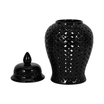 Modern Decorative Jar for Home Decor â€“ Glossy Ceramic Table Jar with Pierced Cutout Design â€“ Stylish Accent for Shelf, Console, or Mantel â€“ Ideal for Contemporary and Transitional Spaces - Chic Decora