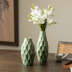 Modern Geometric Green Ceramic Table Vases (Set of 2)