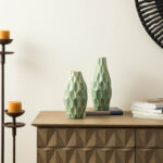 Modern Geometric Green Ceramic Table Vases (Set of 2) - Image 2