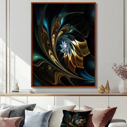 Modern Golden black Flower – Fractal flower wall art, Black flower print - Chic Decora