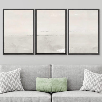 Modern Large Duotone Pastel Minimalist Landscape Subtle Wall Art Framed Canvas 3 Pieces Print - Chic Decora