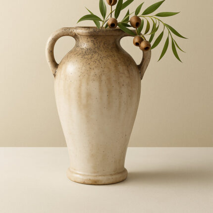 Modern Rustic Terracotta Tall Flower Vase With Speckled Finish – Elevated Home Decor Accent Vases For Table – Ivory - Chic Decora