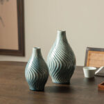 Modern Spiraling Artistry Turquoise Ceramic Table Vases (Set of 2) - Image 2