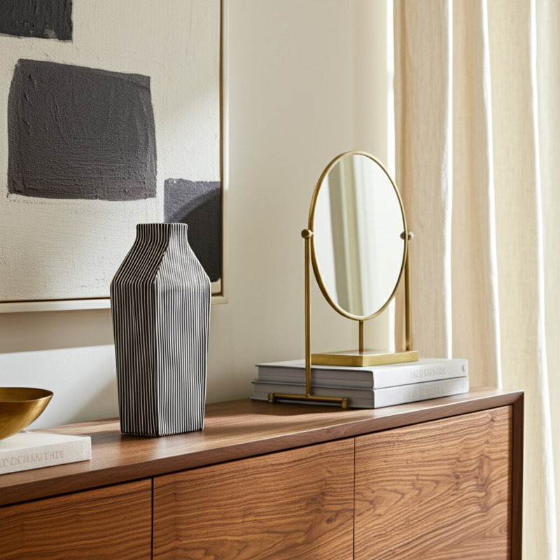 Modern Stoneware Vase with Bold Vertical Line Design and Contemporary Geometric Form for Decorative Display and Accents in Minimalist or Artistic Interior Settings - Image 4