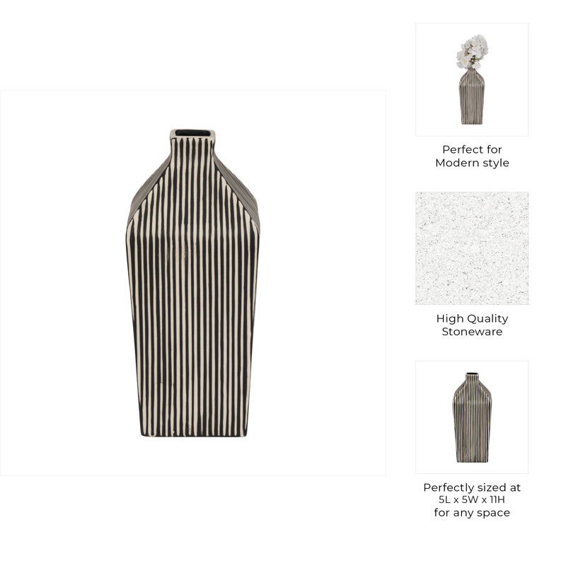 Modern Stoneware Vase with Bold Vertical Line Design and Contemporary Geometric Form for Decorative Display and Accents in Minimalist or Artistic Interior Settings - Image 5