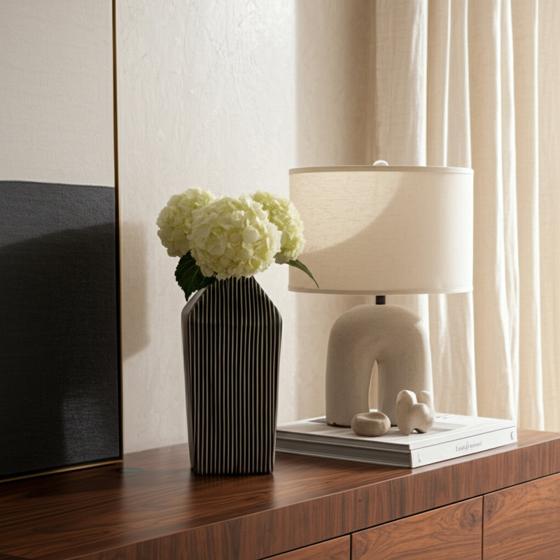 Modern Stoneware Vase with Bold Vertical Line Design and Contemporary Geometric Form for Decorative Display and Accents in Minimalist or Artistic Interior Settings - Image 1