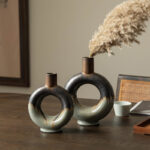 Modern Two-Tone Color With Circle Hollow Ceramic Table Vases (Set of 2) - Image 2