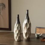 Modern Two-Tone Color With Geometric Faceted Ceramic Table Vases (Set of 2) - Image 2