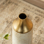 Modern White & Gold Stripes Metal Vase Floor Vase (Set of 2) - Image 3