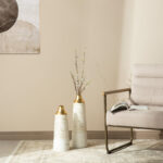Modern White & Gold Stripes Metal Vase Floor Vase (Set of 2) - Image 4