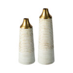 Modern White & Gold Stripes Metal Vase Floor Vase (Set of 2) - Image 6