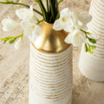 Modern White & Gold Stripes Metal Vase Floor Vase (Set of 2) - Image 8