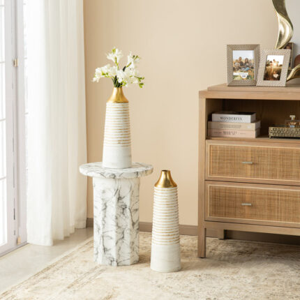 Modern White & Gold Stripes Metal Vase Floor Vase (Set of 2) - Chic Decora