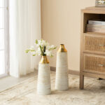 Modern White & Gold Stripes Metal Vase Floor Vase (Set of 2) - Image 2