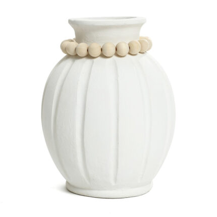 Modern White MgO 15-Inch Tall Round Vase - Chic Decora
