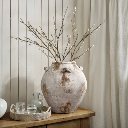 Mottled Brown and White Terracotta 12-Inch Tall Indoor and Outdoor Jug Vase with Handles - Chic Decora