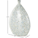 Mufaddal Mother of Pearl Shell Handmade Large Mosaic Floral Decorative Blue Vase with Cream Underlay - Image 4