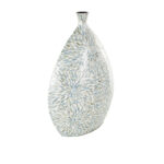 Mufaddal Mother of Pearl Shell Handmade Large Mosaic Floral Decorative Blue Vase with Cream Underlay - Image 6