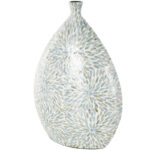 Mufaddal Mother of Pearl Shell Handmade Large Mosaic Floral Decorative Blue Vase with Cream Underlay - Image 7