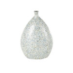 Mufaddal Mother of Pearl Shell Handmade Large Mosaic Floral Decorative Blue Vase with Cream Underlay