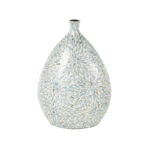 Mufaddal Mother of Pearl Shell Handmade Large Mosaic Floral Decorative Blue Vase with Cream Underlay - Image 2