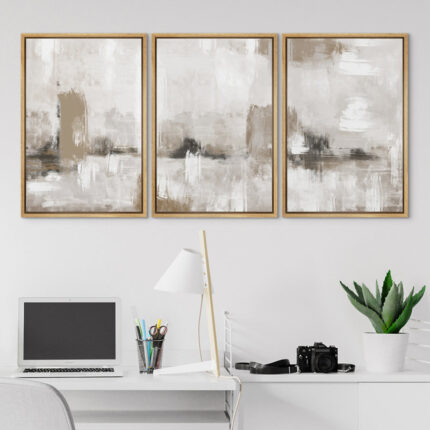 Muted Brown Grunge Abstract Modern Rustic Zen Neutral Home Decor – Framed Canvas Print Wall Art Work - Chic Decora